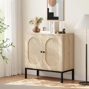 Rattan Storage Sideboard, Kitchen Cabinet with 2 Doors, Modern Style Storage Unit, 80 x 40 x 83 cm, Furniture for Living Room, Kitchen, Office