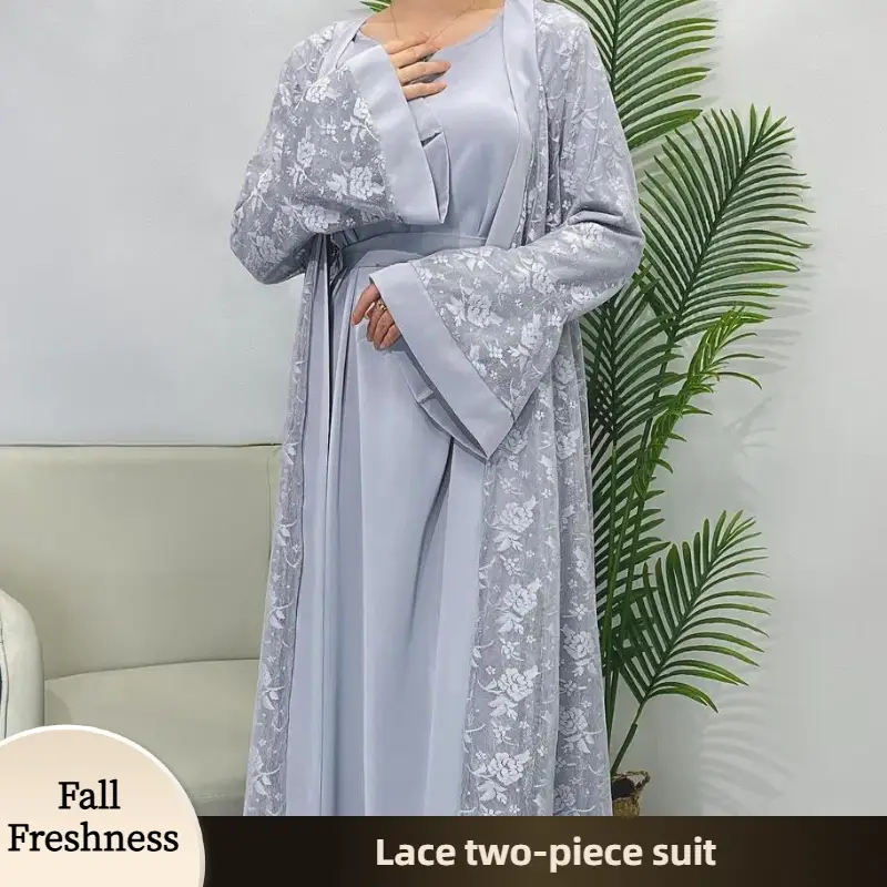 【FallFreshness】CL16 Elegant and sophisticated evening dress for women, floral lace niddah, muslin dress, two-piece lace tunic including underwear and