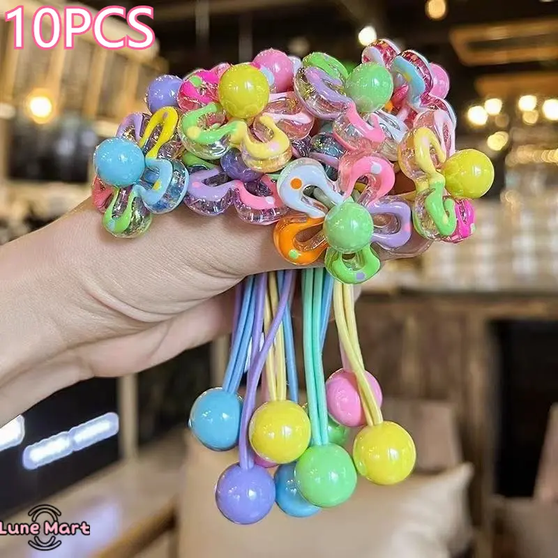 10pcs Cute Colorful Hair Accessories - Vibrant Cartoon Flower Ponytail Headpieces, Beaded Headband, High-Elastic Spiral Elastic Hair Clips, Cute Hair Accessories
