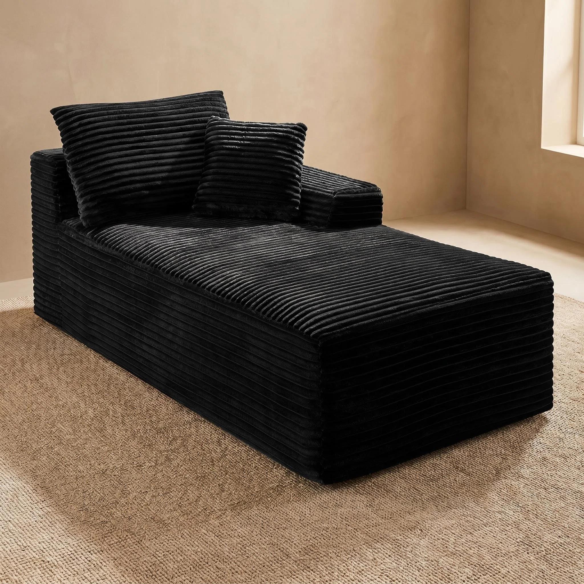 Chaise Lounge Chair Indoor Sleeper Black Corduroy Modular Sofa Couch, Legless Floor-Hugging Armless Accent Chair for Living Room Bedroom, No Assembly Required Chaise Lounge Chair Indoor Sleeper Black Corduroy Modular Sofa Couch, Legless Floor-Hugging Armless Accent Chair for Living Room Bedroom, No Assembly Required
