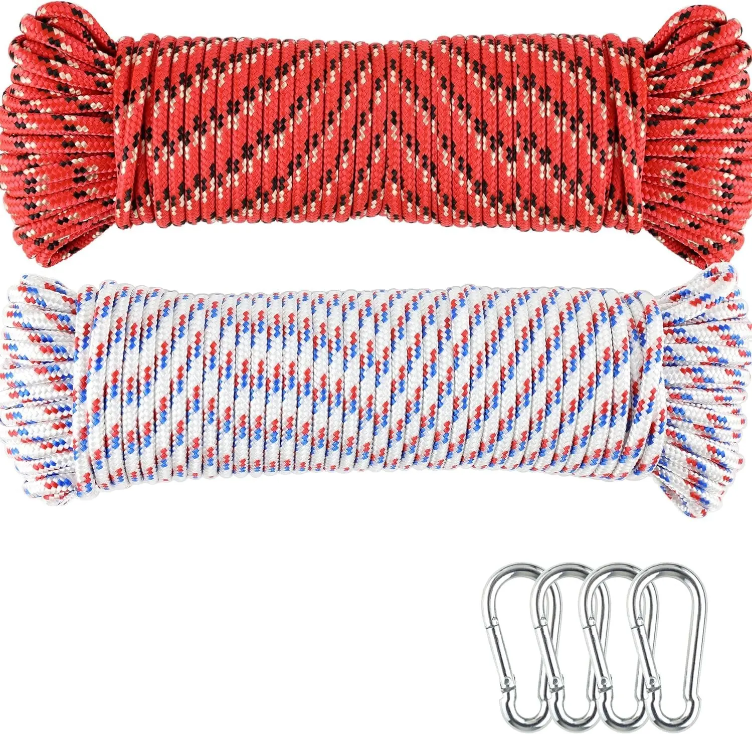 WELLMAX Diamond Braided Polypropylene Rope, 2-Pack 3/16" x 100ft Flexible Utility Cord with Soft Handle, UV-Resistant, Durable, Abrasion-Resistant for Camping, Construction Tie-Downs