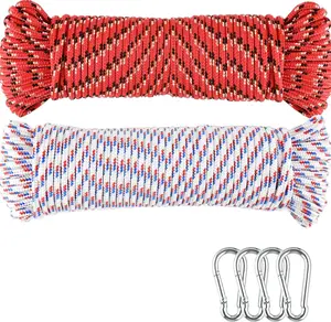 Wellmax 3/16" x 100' Diamond Braided Polypropylene Rope with UV Protection and Weather Resistance, Red/White - 2 Pack