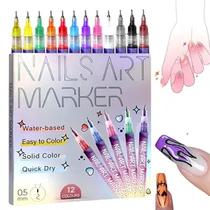 12 Color Nail Doodle Pen for DIY Nail Art Quick Drying Acrylic Painting and 3D Dot Embroidery mma acrylic nail - On Nails Quick Drying Dot Stitching Nail Art Pen for Home and Salon DIY, Nail Care Cutics Manicure Polish Cosmetic