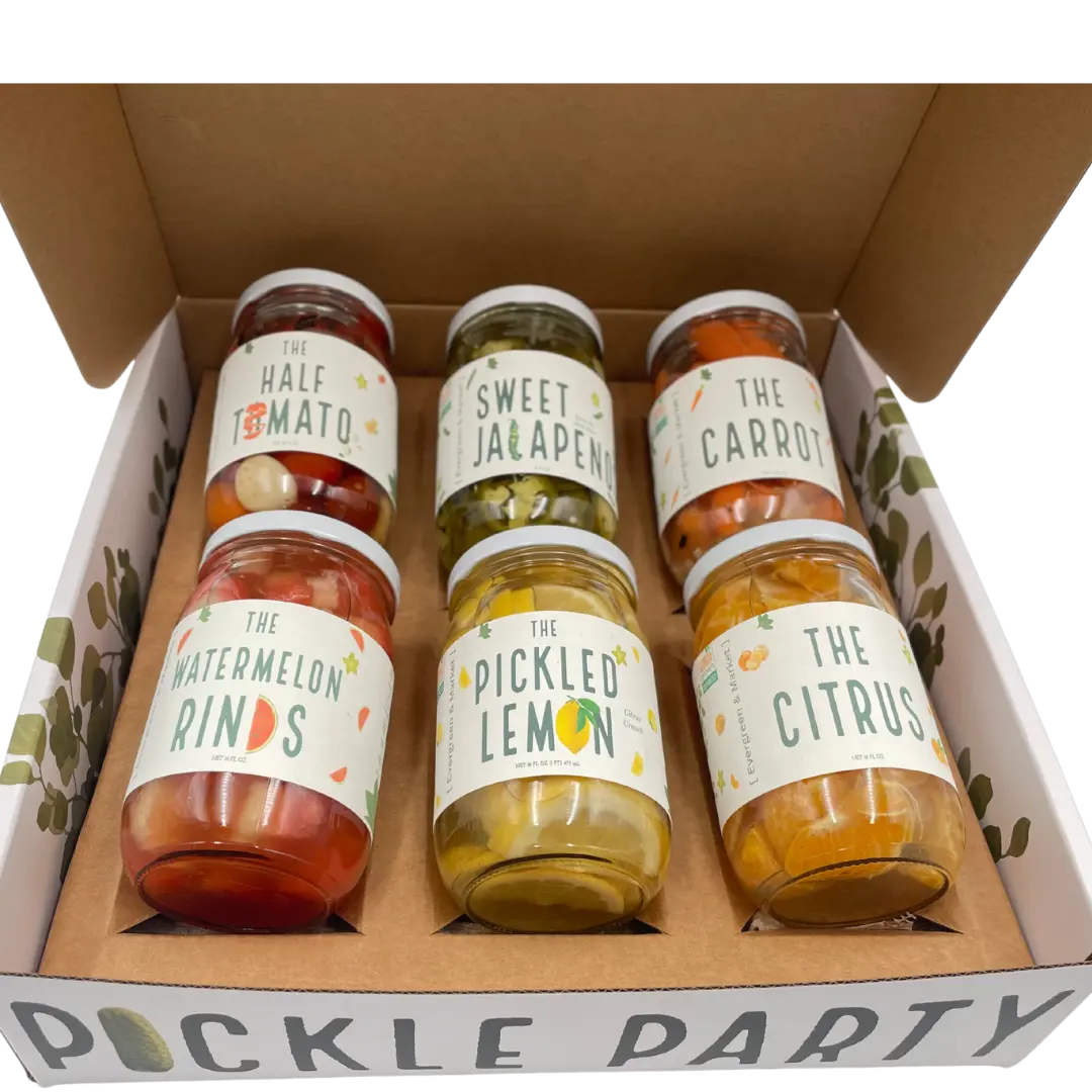 Pickle Party Gift Box - Includes Half Tomato, Sweet Jalapeno, Carrot, Watermelon Rinds, Pickled Lemon & Citrus Flavors