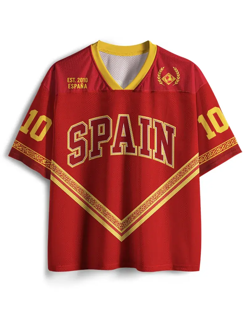 Spain Retro Athletic Mesh Jersey | Premium Quick-Dry Football Shirt | Unisex Summer Streetwear | Vintage Sports Fan Apparel | Breathable Performance Mesh