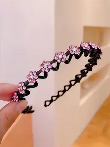 Ladies' Water Diamond Plum Blossom Hair Hoop, Zigzag Headband, Fluffy Texture High Headtop Pressure Hair Hoop, Toothed Anti Slip, Shattered Hair Sorting, Party, Vacation, Daily Fashion Hair Accessories, Sparkling Flower Headbands