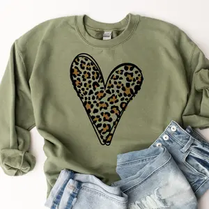Leopard Heart Sweatshirts Red Heart Pullover Green Leopard  Sweater St. Patricks Day Sweatshirt Valentines Heart Sweatshirt Rocker Leopard Pullover Sweet Pink Sweatshirt Womens Sweatshirts Comfort Fabric Casual Soft Womenswear Chic