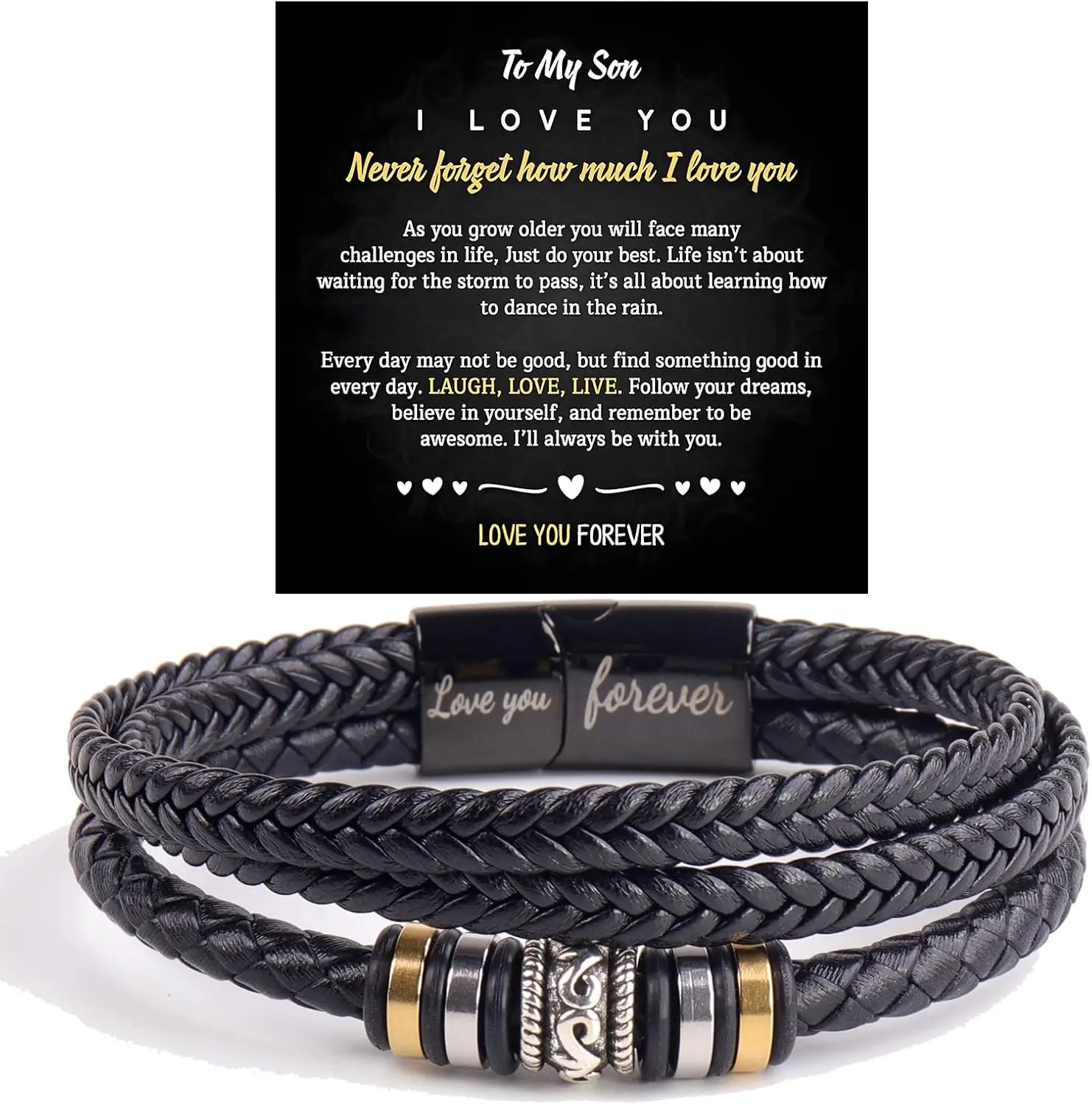 Personalized Son's Infinity Knot Bracelet , To My Son/Grandson Stainless Steel Infinity Knot Leather Engraved with Love You Forever Bracelet Forever Linked Together  for Birthday Christmas