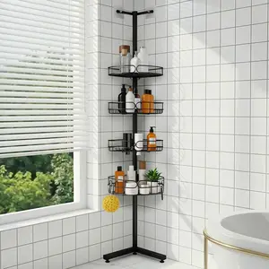 4 Tier Corner Shower Caddy – Adjustable Floor Standing Bathroom Organizer for Bathtub & Shower Storage