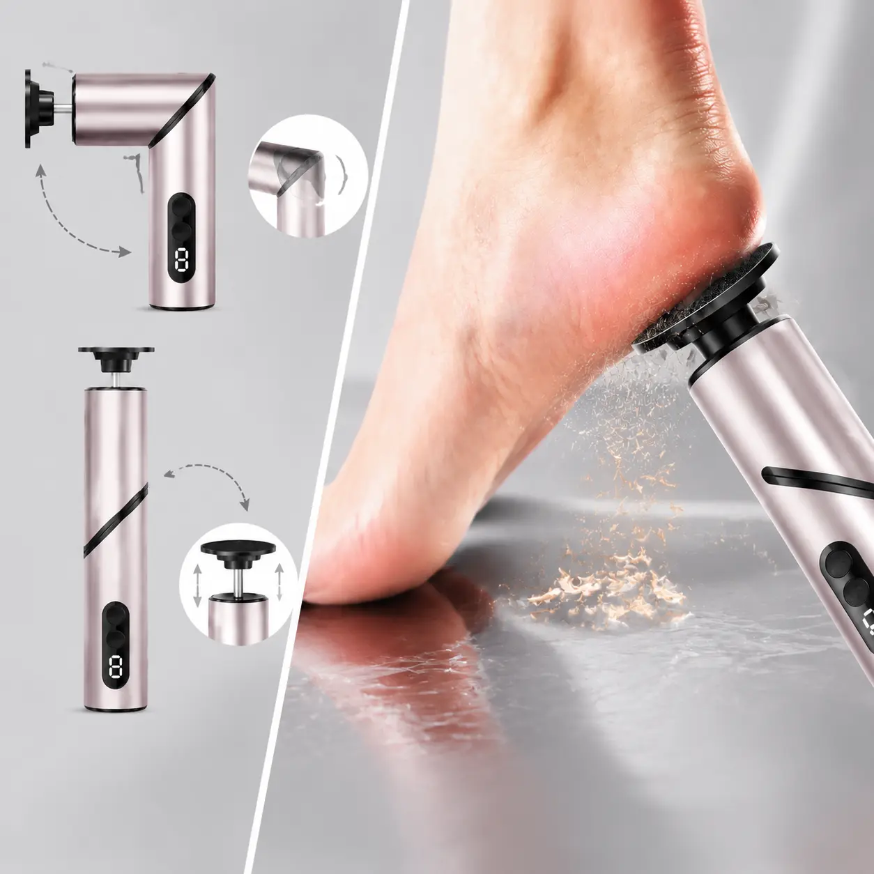 2 in 1 Electric Callus Remover, All Metal Foot File for Dead Skin and Nails, Foldable Pedicure Tool for Smooth Feet, Rechargeable Foot Care Kit for Home Travel, Quick Efficient Foot Heel Grinder