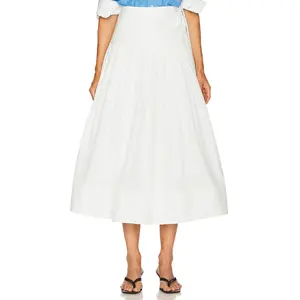 Helsa Midi Wrap Skirt in Tech Poplin in White