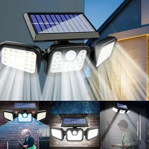 Solar Security Light Motion Sensor, 74 LED Solar Lights Outdoor, 3 Head Rotatable LED Wall Light, Solar Illuminated 3 Modes LED Motion Sensing Safety Light, IP44, Solar Flood Lights for Front Door, Yard, Garage, Sidewalk, Pathway, Outdoor Safety Lighting