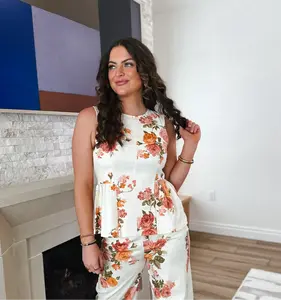 Entro White Denim Floral Top with Zip Back