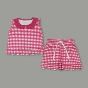 Pink Gingham Girl Summer Outfit | Scalloped Shorts 2Pc Set for Toddler & Kids
