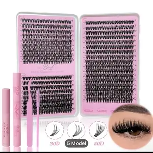 Individual False Eyelashes Kit - 1 Box Self Grafting Curl Eyelashes - 30D & 5 Model - Available in Pink & Black - Convenient for Women & Girls
