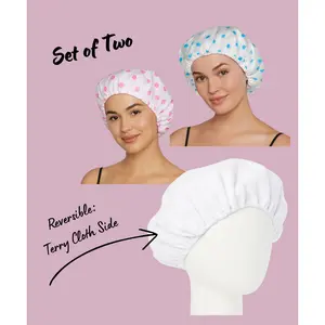 Reversible Terry Lined Shower Cap | Set of 2