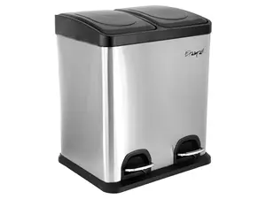 Elama 2 Section 15 Liter/ 4 Gallon Each Section Trash and Recycling Step Bin in Matte Silver