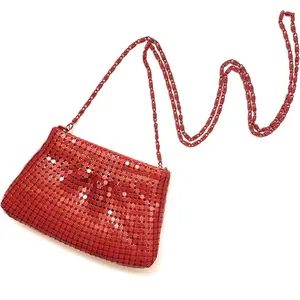 Vintage Mini Crossbody Purse  Women – Shiny Metal Mesh Coin & Card Holder with Chain, Small Evening Pouch Bag