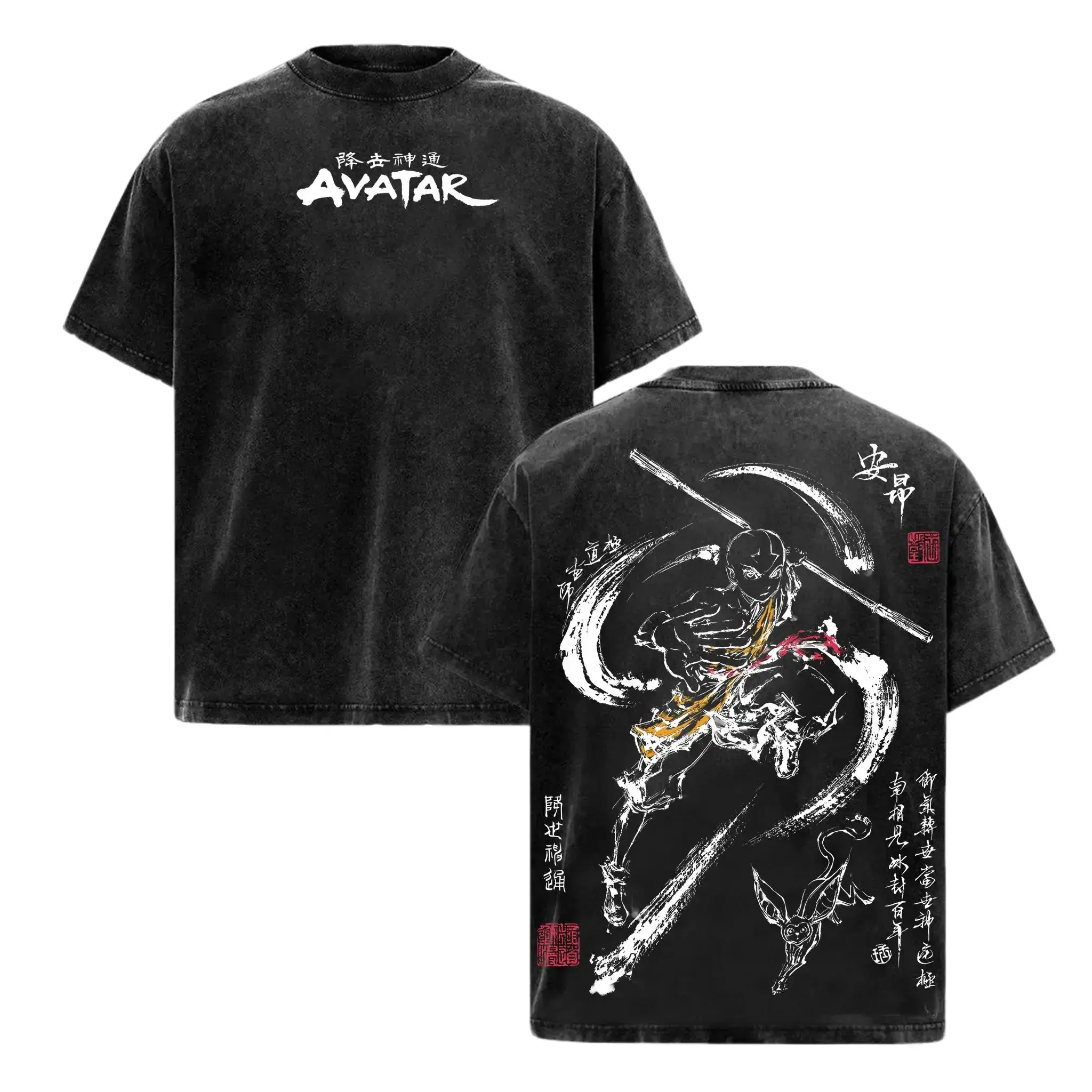 Aang Avatar The Last Airbender Anime Vintage Washed Heavy Cotton Tee Unisex Oversized Double Printed Graphic T Shirt Menswear The Last Air Nomad Streetwear Y2K Aesthetic Top Trendy ATLA Merch Retro Cartoon Apparel Best Gift For Fan Lover