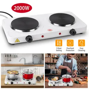 2000W Portable Electric Heating Plate 2-Burner Stove with 5 Heat Settings & Overheat Protection for RV Home Camping 110V Household Appliances Multifunction