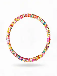 1pc Unisex Rainbow Multi-Color Synthetic Resin Flat Beaded Bracelet Elastic Cord Design Everyday Wear