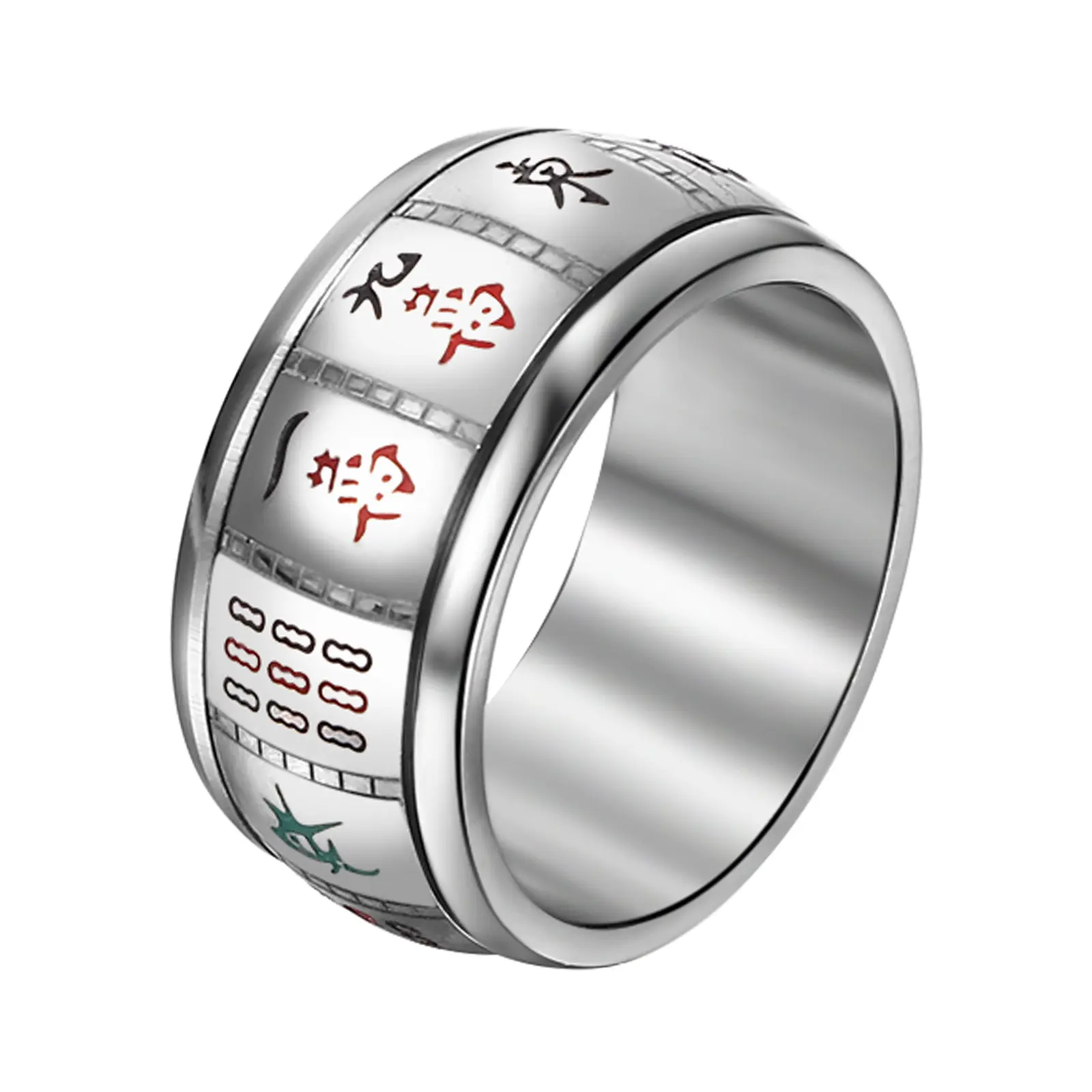 OIDEA Mahjong Lucky Fidget Spinner Ring for Men - Anti-Rust Stainless Steel Anxiety Scrolling Ring, Stress Relief Rotating Band, Fidget Spinner Rings, Anti-Rust Steel Rings