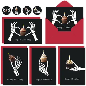 24 Pack Halloween Happy Birthday Cards with Envelopes & Stickers Skeleton Finger Birthday Greeting Cards Spooky Blank Note Cards for Party Supplies, 4 X 6 Inch