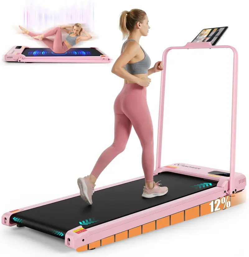 【 New Year】ANCHEER Walking Vibration Pad with 12% Incline & Handles,6 in 1 Foldable Under Desk Treadmill,350LBS Capacity/2S Folding/Low Noise Vibration Treadmills for Home/Office,8 Modes Control
