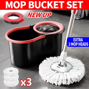 Mop And Bucket Set with 360° Rotatable Mop 3 Microfiber Heads 61-Inch Adjustable Handle Efficient Cleaning Supplies