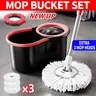 Mop And Bucket Set with 360° Rotatable Mop 3 Microfiber Heads 61-Inch Adjustable Handle Efficient Easy Home Cleaning Supplies