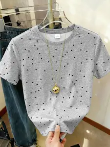 Women's Polka Dot Geometric Digital Print Short Sleeve Fitted T-Shirt, Vintage Casual Style, Soft Breathable, Daily, Everyday and Commute Wear Lady Summer