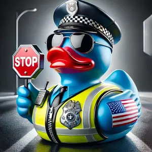 1Count Gothic Cyberpunk Firefighter Duck with Hand-Painted Resin Details - Futuristic Rescue Theme Collectible with Helmet & Flare, Red & Black Color Scheme, Mechanical Design for Indoor/Outdoor Cyberpunk, Industrial Style & Gamer Decor - No Wiring Needed