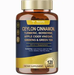 18-in-1 Organic Ceylon Cinnamon Capsules with Berberine, Ceylon Cinnamon Supplement w/Apple Cider Vinegar Turmeric Bitter Melon Milk Thistle, for Metabolism, Energy, Heart*, 120 Counts