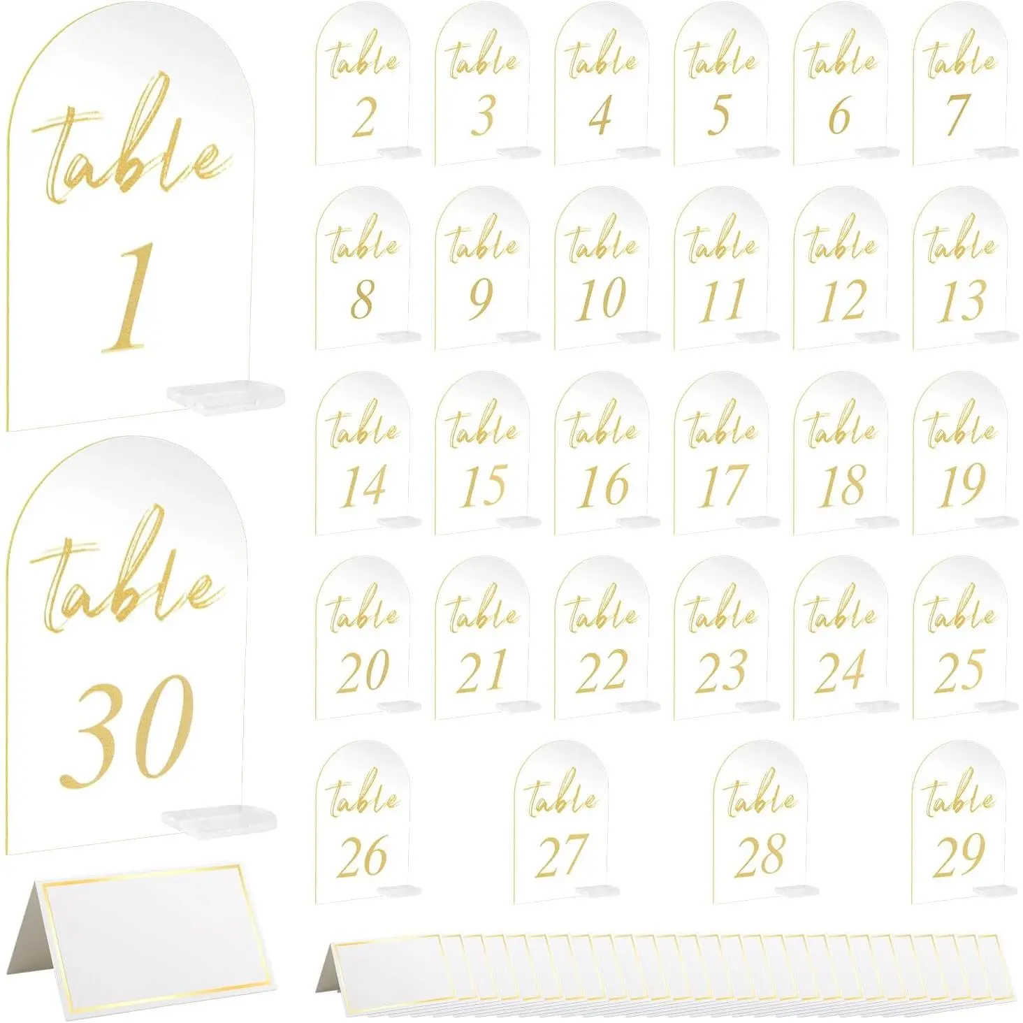 30 Sets Arch Wedding Table Numbers with Stands  Printed 1-30 Table Signs Clear  Table Number Display Stand for Wedding Reception Party Centerpieces Decor (4 x 6 Inch)