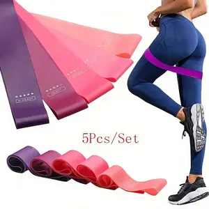 [Purple Resistance Bands] 5pcs/set Portable Gradient Fitness Resistance Bands | Elastic Strength Training Equipment for Yoga, Gym, Pilates, Light Tension, Stackable Design, Mixed Colors, Women's Weightlifting, Durable Workout Bands