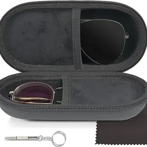 Dual Eyeglasses & Sunglasses Storage Case, Unisex 2-Pair Compact Secure Organizer with Clip, Zipper Closure, Travel-Friendly Eyewear Accessories