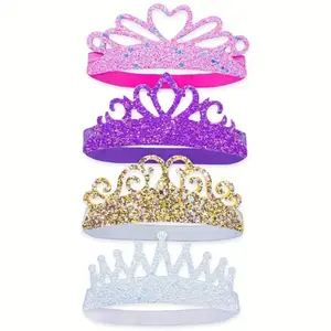 4 PCS Glitter Headbands for Girls, Elastic Princess Crown Hair Bands for Toddlers, Stretch Sparkly Hair Accessories for Toddler Girl Children