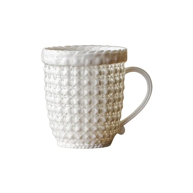 Embossed Textured Porcelain Coffee Mug, Unique Dot Pattern Ceramic Water Cup, Reusable Vintage Drinking Tumbler, Household Drinkware For Kitchen Office Gift.