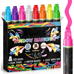10mm Window Markers,Chalk Markers for Blackboard,Washable  Marker for Chalkboard,Glass Mirror,  Thick Tip Window  markers Erasable for Wedding Married Painting,Menus(8 Colors