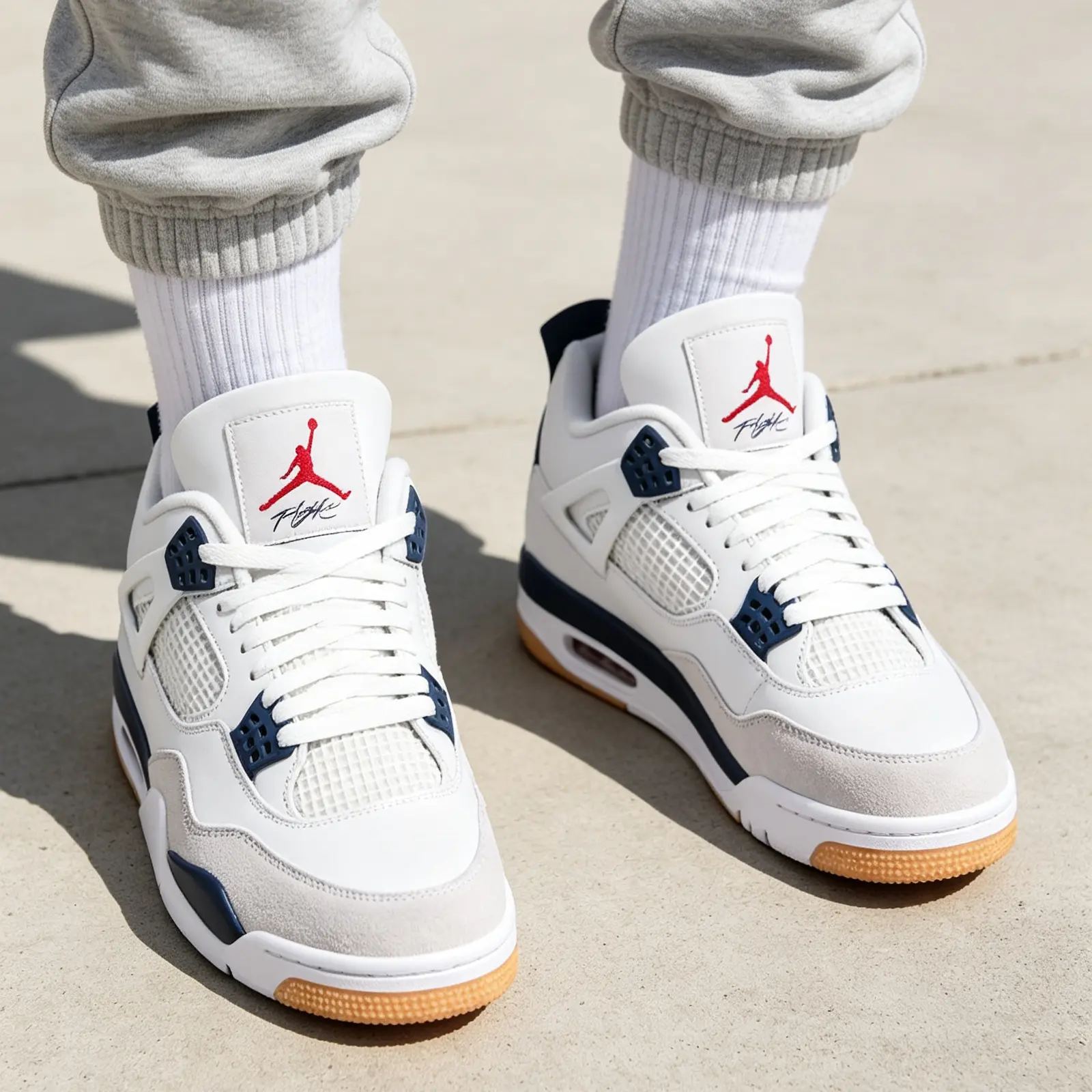 Nike SB x Air Jordan 4 Retro SP Navy Mid Top Men Vintage Basketball Sneakers White Navy Skate Shoes DR5415 100