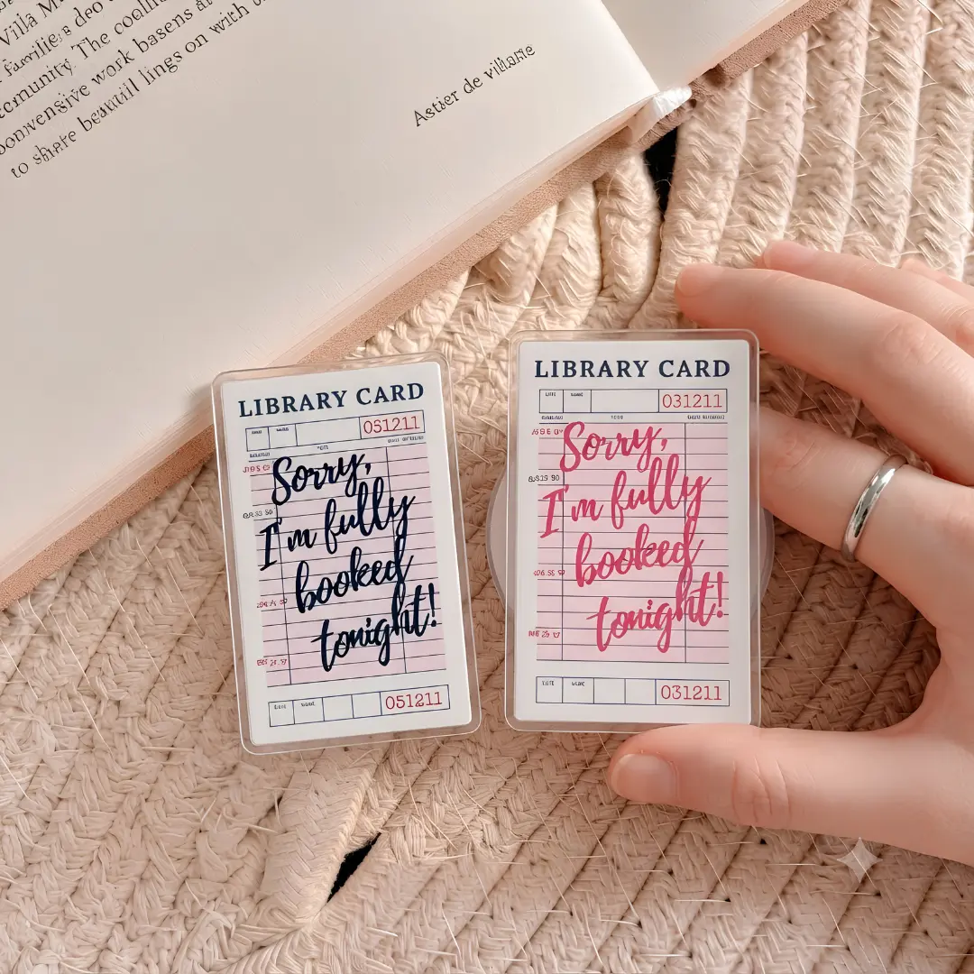 Library Card Kindle Grip, Magnetic Phone Grip and E-Reader Stand, Retro Bookish Accessory MagSafe E-Reader Hand Strap & Kindle Paperwhite Holder Stand for Book Lovers