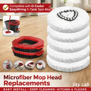 Sky Lab Microfiber Mop Head Replacements Compatible with O-Cedar EasyWring 1-Tank Spin Mop System – Easy-Clean Refill Heads for Kitchen & Home Floors Cleaning