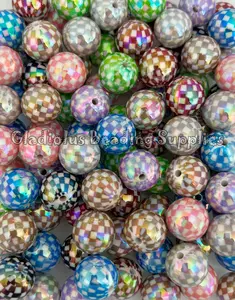 16mm Checkered Mixed Beads for Chunky Necklaces, Beaded Pens, and Crafts