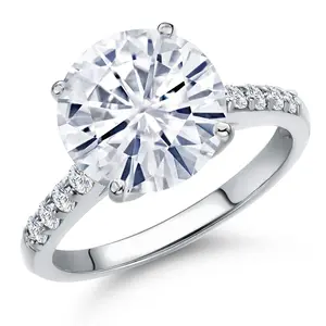 Gem Stone King 10K White Gold Round 10MM Gemstone Birthstone and Lab Grown Diamond Engagement Ring For Women | Wedding Anniversary Promise Ring For Women | Size 5,6,7,8,9