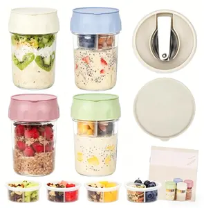 16oz Overnight Oats Containers with Lids Folding Spoons & Divided Compartments for Fruit Nuts Small Glass Mason Jars for Oatmeal Yogurt Parfait Portable Kitchen Utensils Food Storage Organizer Airtight Leakproof Reusable mothersdaygift tiktokshopspringglo