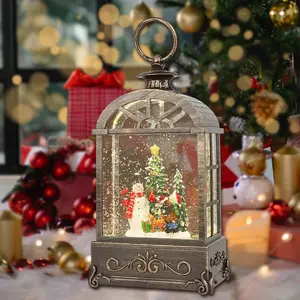 Christmas Snow Globe Lantern, Lighted Swirling Glitter with 6 Hour Timer Musical Snow Globes, Battery or USB Powered, Snowman Snow Globe Gifts for Kids, Indoor Christmas Decorations