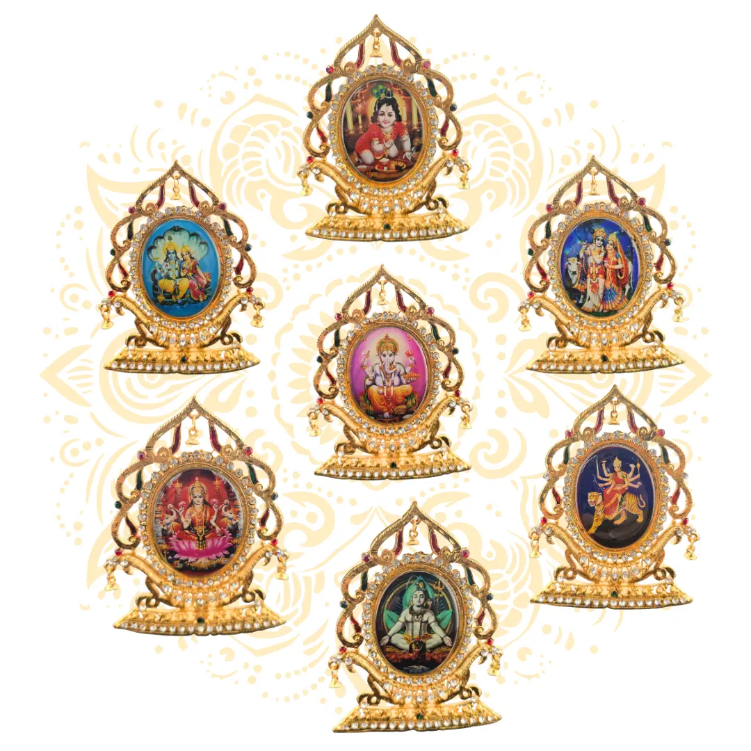 Prarthana Golden Metal Deity Mini Altar Stand