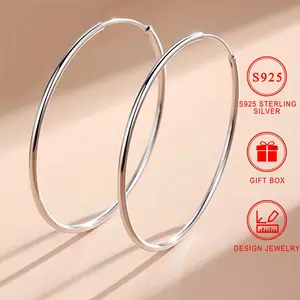 Unique Big Circle Hoop Earrings 925 Sterling Silver Hypoallergenic Jewelry Elegant Sexy Style For Women Gift With Box