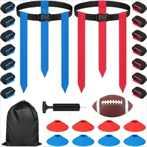 Flag Football Set, 14 Player Adjustable Flag Football Belts, 42 Flags, 8 Practice Cones, Size 3 Football, Pump and Bag, Perfect for Youth, Adults and Children to Capture The Flag
