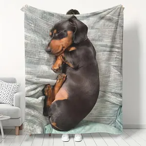 Cute Sleeping Dachshund Flannel Blanket, Ultra-Soft Plush Throw with Realistic Dog Print, Cozy Warm Fleece Blanket for Couch Bed Sofa, Perfect Pet Lover Home Decor & Gift for Dachshund Owners, All-Season Comfort